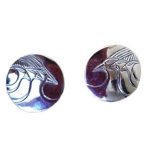Vintage Rare Laurel Burch Celestial Birds Clip Earrings Post Silverstone Round